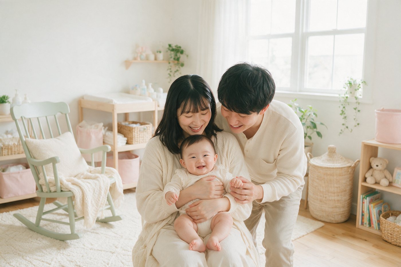 아기를 안고 웃는 부모
