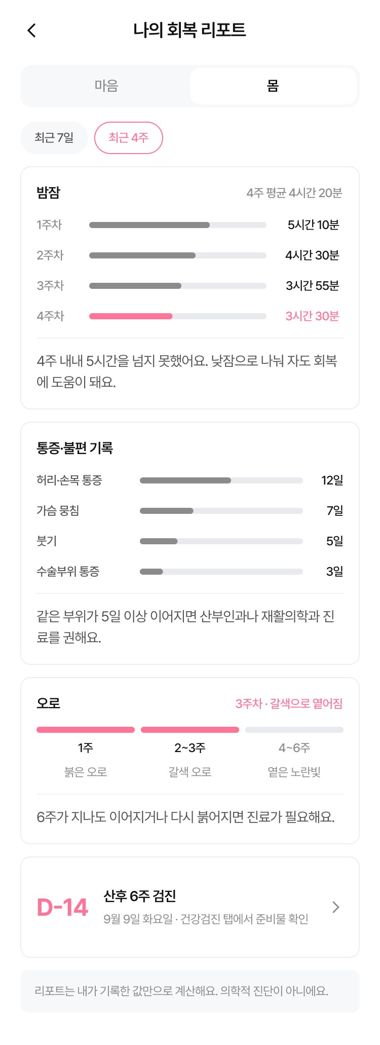 엄마 컨디션 기록 화면